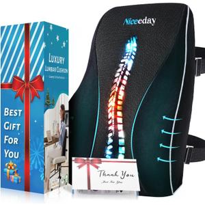 Lumbar Support Pillow for Office Chair Car, Gaming Chair Lower Back Pain Relief Memory Foam Cushion with Greeting Card,3D Mesh Cover Ergonomic Back Rest, Birthday Gift for Dad, Stocking Stuffers, Full Back Gift Box-17'*16'*5'