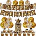 2 x Cheetah Print Birthday Decorations for Girls 26 PCS Leopard Party Decorations with Happy Birthday Banner, Balloons, Cupcake Toppers, Cake Topper Party Supplies for Safari Jungle Theme