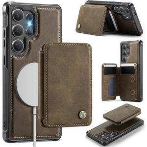 Compatible with Magsafe for Samsung Galaxy S25 Ultra Wallet Case Magnetic Card Holder, RFID Blocking 2 in 1 Detachable Kickstand Shockproof Case for Women Men, Brown