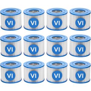 Summer&Kiss 12 Pack Hot Tub Filter Type VI Spa Filters Cartridge Compatible with Most Inflatable Hot Tub, Pool Filters Accessories Replacement for Above Ground Swimming Pools (12 Pcs - 4.1*4.1*3.2in)