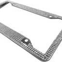 Bling License Plate Frame, Shiny Rhinestones Stainless Steel 4 Holes License Plate Frame, White
