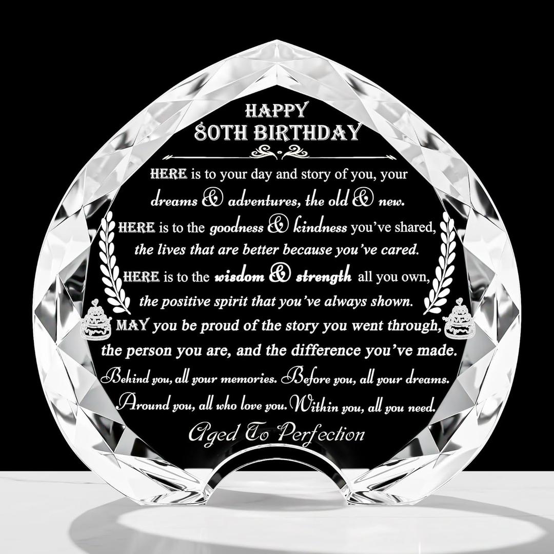 80th Birthday gifts for Women Men - Crystal Heart Gifts Personalized 1966 80 Year Old Present For Her Him - Happy 80th Birthday Ideas For Mom Dad Unique