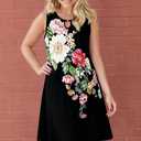 Summer Dresses for Women 2026 Casual Sleeveless Sundress Floral Loose Fit Beach Cover Up with Pocket (Black, S)