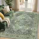 RELEANY Area Rugs 5'x8' Washable Non-Slip, Floral Vintage Distress Medallion Carpet for Living Room Bedroom Dining Room, Dark Green Gray
