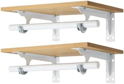 Wall Mounted Clothes Rack, with Top Shelf and Hanging Rod, Heavy Duty (2 PACK 11.8" x 15.7", White)