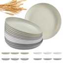 HEYCOME 12 Pcs Unbreakable Deep Dinner Plates Set, 10 inch Reusable Plastic Wheat Straw Plates, Microwave and Dishwasher Safe Plate for Kitchen, Lightweight Plate for Dessert, BPA Free, 4 Colors