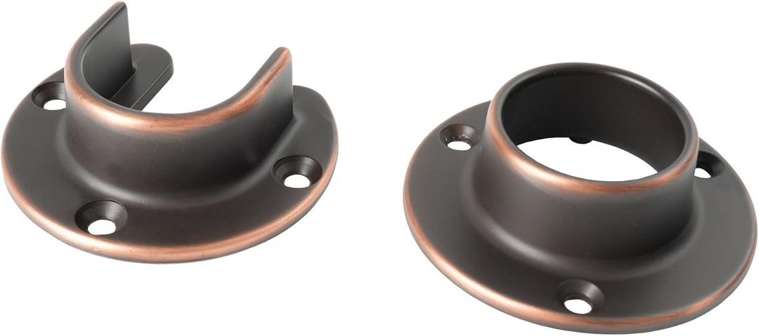 1 Pair Heavy Duty Oil Rubbed Bronze Zinc Closet Pole Sockets Rod End Support Flange Rod Holder Set Wall Mount Pipe Bracket with Screws for Closet Wardrobe Shower Curtain Rod (Fit 33mm 1-1/4")