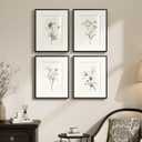 Framed Black and White Botanical Wall Art, Set of 4 Piece Vintage Minimalist Neutral Floral Prints Painting, Farmhouse Rustic Flower Artwork for Bedroom Living Room Fireplace Kitchen Walls, 11x14 Inch