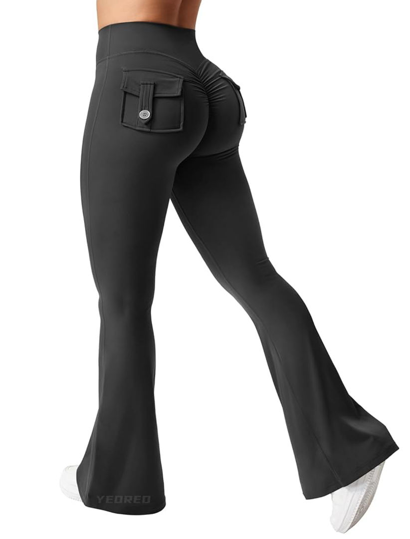 YEOREO CoreFlex Flare Leggings with Pockets for Women Scrunch Workout Leggings Butt Lifting Gym Yoga Pants, S