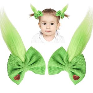 Green Furry Hair Bow Headband Clip Costume Accessories for Girls Women Christmas Theme Party