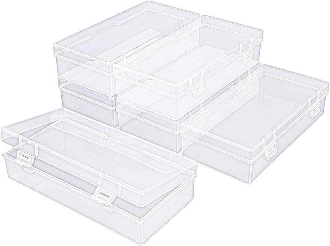 6 Pack Rectangular Clear Plastic Storage Containers Box with Hinged Lid for Beads and Other Small Craft Items (6.1 x 2.56 x 1.18 inch)