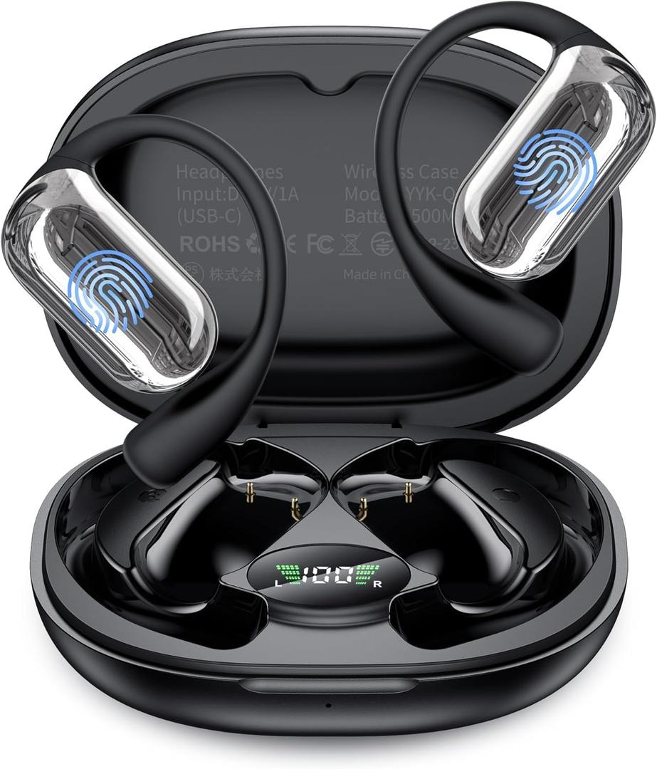 AI Translation Earbuds Real-Time, 144 Languages & Accents,3-in-1 Open Ear Wireless Earbuds with Charging Case, Compatible with iOS & Android, Ideal for Travel, Business, LearningSatin Black