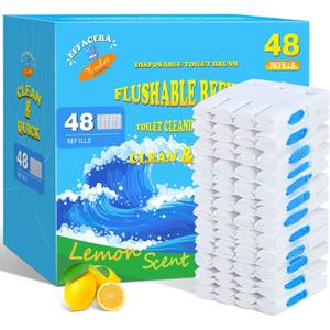 48 Count Flushable Toilet Refills, Disposable Toilet Bowl Paper Bulk, Fresh Flushable Toilet Brush Refill Pads for Toilet and Bathroom, Toilet Brush Accessories (No Handle)