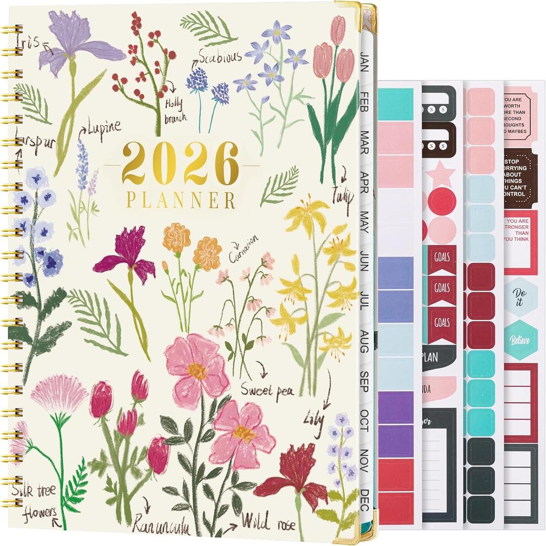 VinTS 2026 Planner,11.6x8.6in Large Weekly Monthly Dated Planner,Jan-Dec.2026 Flower Hardcover Planner Agenda Organizers with stickers, bookmarks, pocket for Women