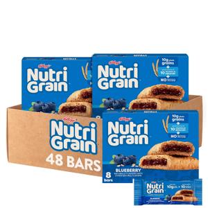 Nutri-Grain Soft Baked Breakfast Bars, Kids Snacks, Whole Grain, Blueberry (6 Boxes, 48 Count)