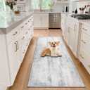2' x 6' Modern Contemporary Abstract White Faux Wool Non Slip Low Pile Machine Made Runner Rug for Kitchen, Hallway, Bedroom, Living Room