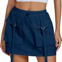 luvamia Skorts for Woman High Waisted Cargo Pocket Elastic Waist Fast Dry Casual Hiking Tennis Sports Skirts with Shorts (Medium, Midnight Blue)