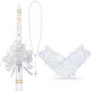 Conelist 3 Pcs First Holy Communion Candle Set for Girls Baptism Taper Candle with Rosary Beads Catholic Necklace Satin Gloves Gifts for Christenings Confirmation Favor Vela para Primera Comunion
