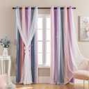 Dream Star Blackout Curtains for Kids Rooms Girl Princess Curtain for Daughter Bedroom Window (Grey Pink Purple, W52 X L63)