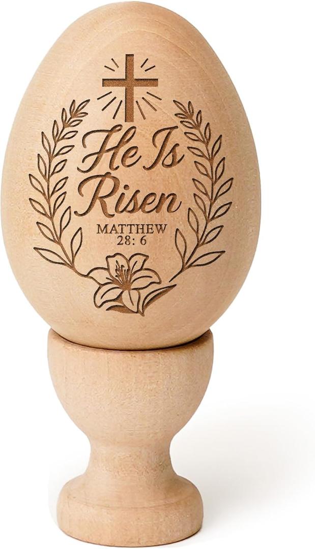Easter Decor, He is Risen Wooden Egg Decoration, Christian Basket Filler, Easter Gifts Religious for Adult, Church, Jesus, Easter Decoration Centerpieces for Home Table, Tiered Tray Decor