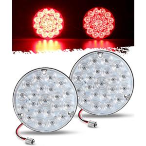Partsam 4 inch Round Tail Light 21-2835 LEDs Red Stop Turn Load Lights with 1157 Socket TPE Gasket Clear Lens Replacemnet for Freightliner Kenworth Peterbilt Cascadia, 12V IP67 Waterproof 2pcs