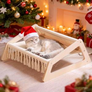 CHEERHOME PETS Cat Hammock Bed with Removable Washable Cover, Pet Couch Sofa for Indoor Cats Elevated Kitty Lounge Chair Suitable for Puppy, Wooden Cat Furniture(Large)