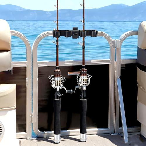 Pontoon Rod Holders, Square Rail Boat Rod Storage for 4 Rod Rack, Fishing Pole Holders Easy to Install for Pontoon Boats Yacht Truck Marine