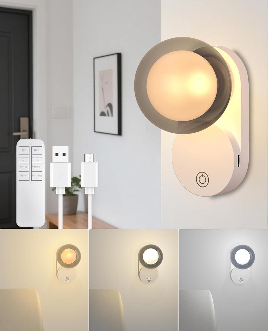 Battery Operated Wall Sconce, Wireless Rechargeable Wall Light with Remote, 3CCT Dimmable Magnetic Portable Globe LED Night Light USB Charging for Bedroom Living Room Kitchen Reading Doorway Bedside Battery Operated Wall Sconce, Wireless Rechargeable Wall Light with Remote, 3CCT Dimmable Magnetic Portable Globe LED Night Light USB Charging for Bedroom Living Room Kitchen Reading Doorway Bedside