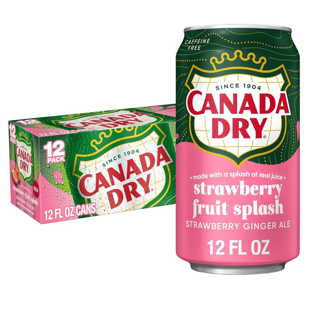Canada Dry Fruit Splash Strawberry Ginger Ale Soda, 12 fl oz cans, 12 pack (EXP 01/08/27)