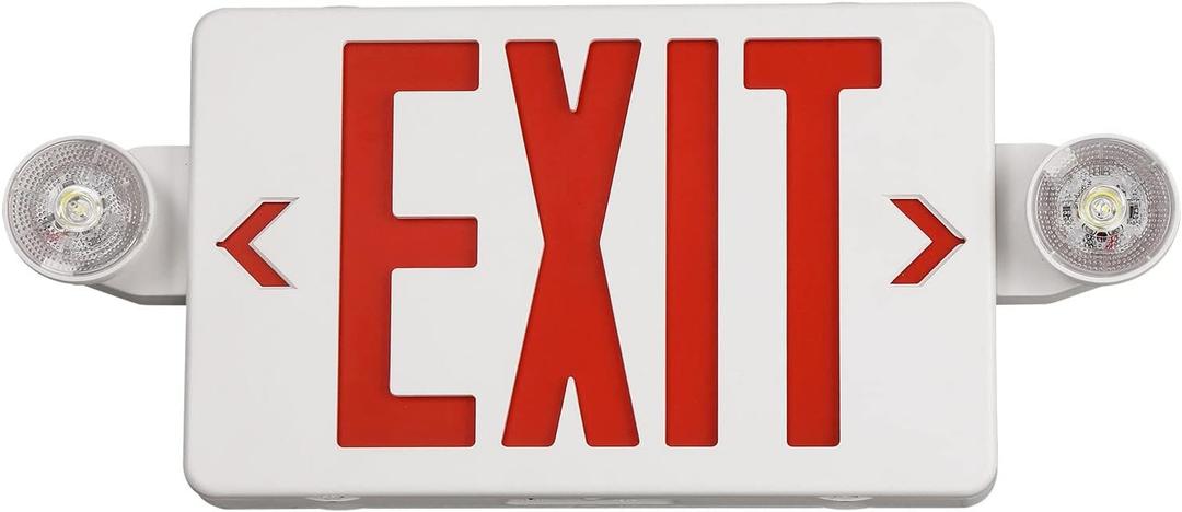 TANLUX Red Exit Sign with Emergency Light, LED Exit Light with Battery Backup, UL Listed, AC 120/277V, Commercial Emergency Lights Combo - 1 Pack (White Housing+Red Letter)