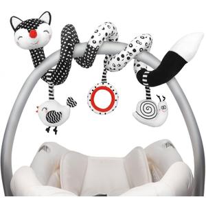 XIXILAND Baby Spiral Plush Toys, Black and White Baby Car Seat Toys, High Contrast Infant Newborn Toy 0-6 Months for Stroller Crib Mobile, Sensory Toy Best Gift for 0 3 6 9 12 Months Boys Girls