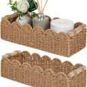 CubesLand Scalloped Decor Basket for Living Room, Home, Bathroom, 2SAME SIZE Paper Rope Basket, Toilet Storage Baskets for Over Toilet Storage Shelf, Cute Woven Basket Both Storage&Decor, Neutral