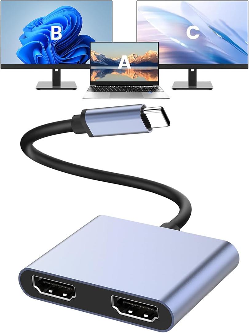 G GOPALA USB C to Dual HDMI Adapter 4K@60Hz, Multiport Adapter with 2 HDMI, USB3.0, PD 100W, USB C Splitter Compatible with MacBook Pro/Air, iPad Pro, Dell, HP, S24/S23/S22