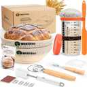 Sourdough Bread Baking Supplies, Sourdough Starter Kit, 2 9 Inch Round Banneton Bread Proofing Basket with 24 Oz Glass Jar, Sour Dough Tools with Danish Dough Whisk & Scraper