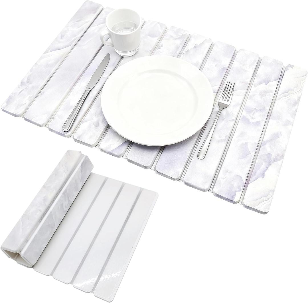 Elegant Grey Marble Drying Mat, Collapsible & Extra Large Absorbent Diatomite Stone Tray for Kitchen Counter, Quick Dry Dish Drying Pad for Dishes, Cups, Pots & Utensils 24x16