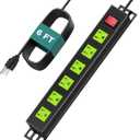 QBA 6 Outlet Metal Power Strip, Heavy Duty Wide Spaced Power Strip, Mountable Power Strip for Home Office Garage Workshop, 6FT Extension Cord, 125V 15A 1875W, Green