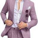 Fesenbo Men's Linen Suit Slim Fit 2 Piece Summer Beach Wedding Suits Peak Lapel Casual Blazer Pants Set for Prom Tuxedo S