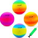 Four Square Balls, 8.5 Inch Playground Ball for Kids Outdoor Dodgeball Kickball Handball Game with Hand Pump (Multicolor (4 balls))