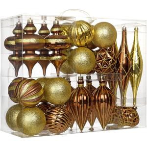 32PCS Christmas Ball Ornaments Set Large Shatterproof Plastic Decorative Baubles with Hand-Help Gift Boxes for Xmas Tree Wedding Party Holiday - Bronze, Gold