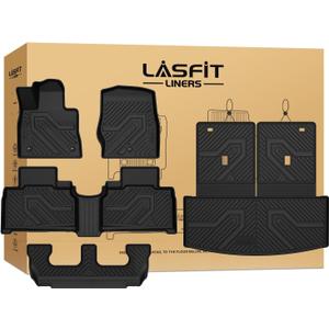 LASFIT Floor Mats & Cargo with Backrest Mat for Ford Explorer 7 Seats 2020-2025 2026 7 Passenger(Not Fit 6 Seats), Custom Fit All Weather Protector TPE Easy Clean Floor Liners, 5pcs Full Set Black