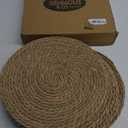 GENMOUS Woven Placemats Set of 8, 13.5" Round Placemats Natural Water Hyacinth Boho Placemats,Farmhouse Rattan Chargers for Dinner Plates,Rustic Braided Wicker Table Mats for Dining Table,Home,Wedding