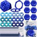 Xuhal 25 Sets Quinceanera Party Favors Sweet 15 Rose Design Compact Pocket Mirrors Hair Ties Elastic Scrunchies Thank You Cards Quinceanera Gift for 15th Birthday Party Favor Guests (Blue)