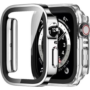 Amizee 2 Pack Compatible with Apple Watch Case 44mm Series 6/5/4/SE with Built-in Screen Protector, Hard PC Case Straight Edge Ultra Thin Anti-Scratch Protective Cover for iWatch 44mm (Silver/Clear)