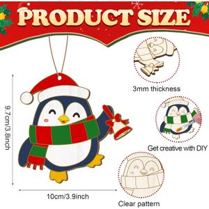 Jenaai 36 Set Christmas Wooden Painting Kit DIY Unfinished Blank Ornaments Craft Set Snowman Santa Xmas Tree Hanging Decorations Birthday Holiday Party Favor for Kids Christmas