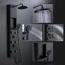 POPFLY Shower Panel Tower System Adjustable Shower Arm Height Rainfall Head System Stainless Steel Shower Panel with Shelf and 6 Body Massage Jets, Bathroom Black Shower Column Panel