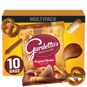 Gardetto's Original Recipe Snack Mix, Crunchy Breadsticks, Pretzels & Roasted Rye Chips, Kosher Snacks Multipack, 10 Single-Serve Bags, Individually Wrapped Party & Family Pack, 17.5 oz Bulk Box (EXP 02/02/27)