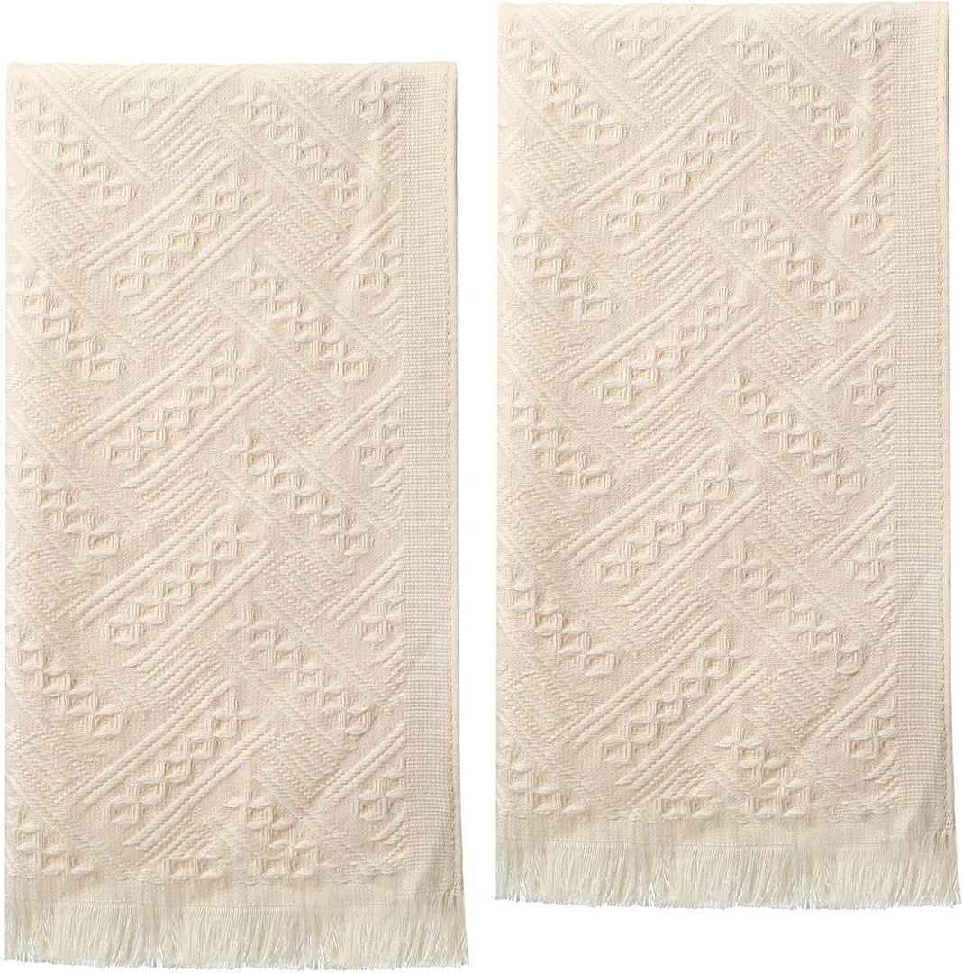 Cobee 2Pcs White Bathroom Hand Towel, Decorative Hand Towels Bathrooms, Boho Bathrooming Decor White Kitchen Towels, Farmhouse Bathrooms Decors for Bathroom Decor, Hotel, Tea Gift, 10"L x 5"W