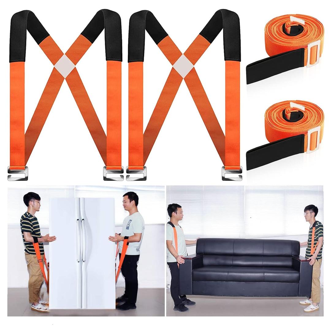 Lifting Straps with Thickened Sponge Pads, Adjustable 2-Person Shoulder Lifting and Moving System Safely Easily for Furniture, Appliances, Mattresses, Heavy Objects up to 800lbs (Orange1)