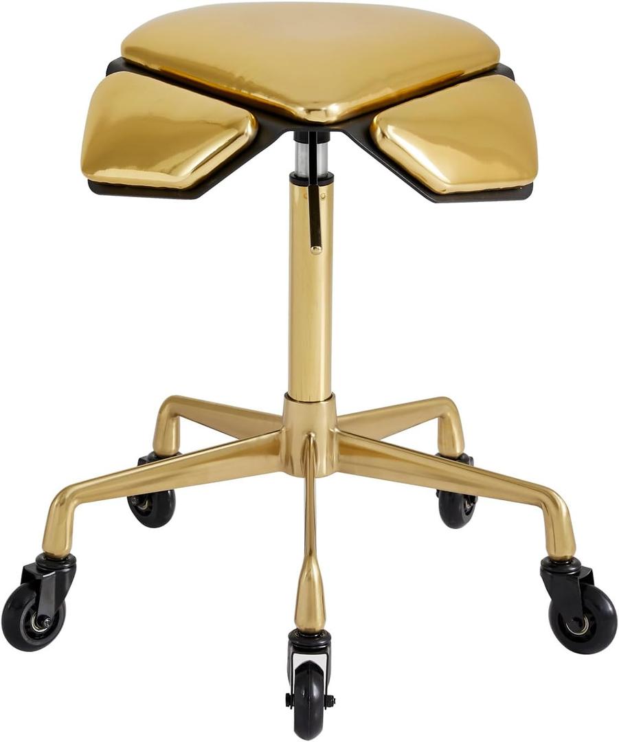 Stool Chair with Ultra-Quiet Wheels, Rolling Salon Stool with Adjustable Height, 360 Degree Swivel Ergonomic Chair for Hair Stylist, Clinic, Massage, Office, Home (Gold), Standard