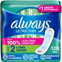 Always Ultra Thin Feminine Pads Without Wings for Women, Size 2, Long Super Absorbency, Unscented, 40 Count x 3 Pack (120 Count Total)